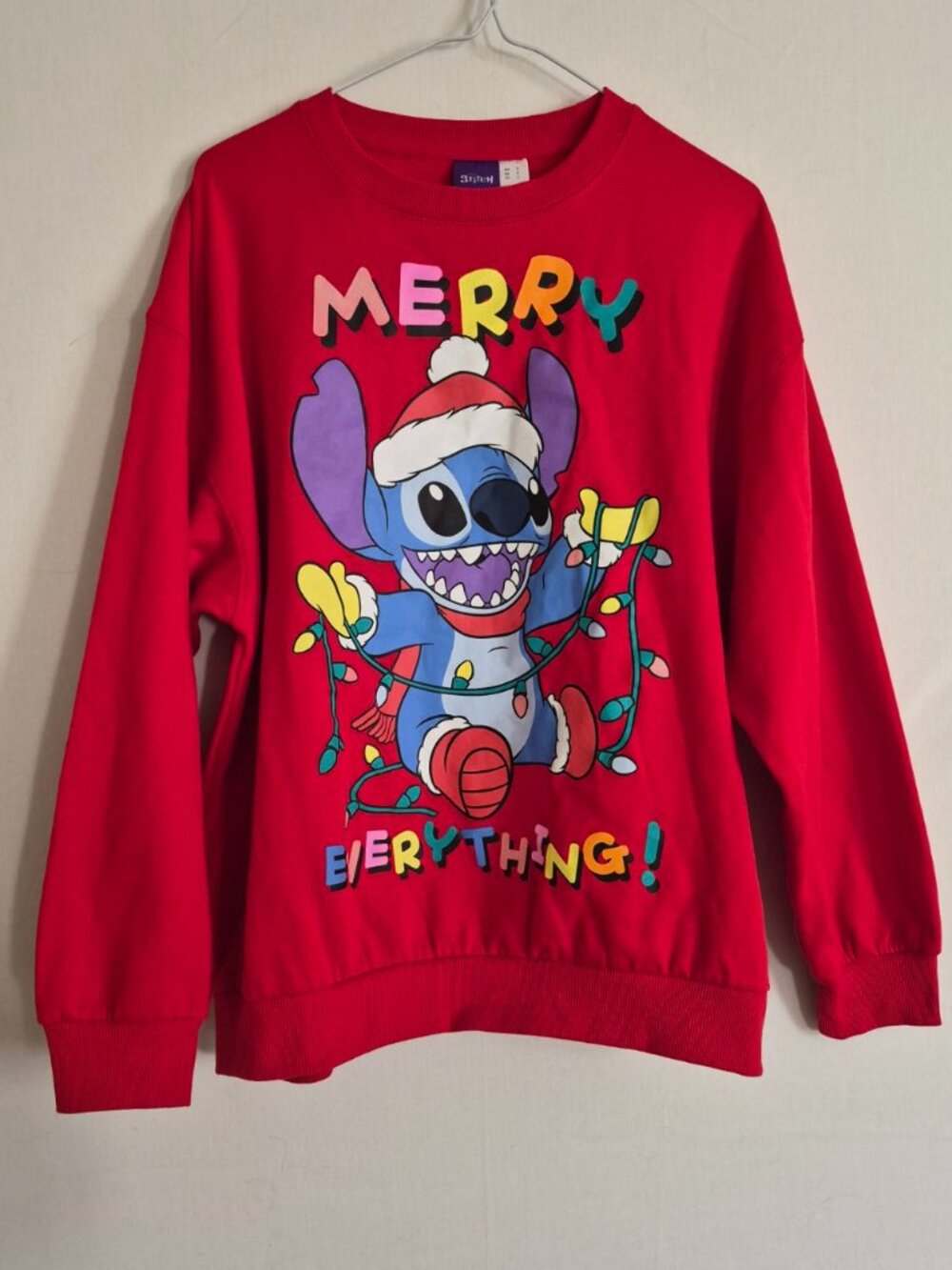 Disney Lilo & Stitch Christmas "Merry Everything" Red Sweatshirt size L/XL